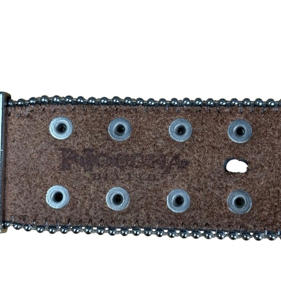 EUC Nocona Size M Western Belt Rhinestone Silver Studded Buckle Brown Leather - Picture 4 of 12